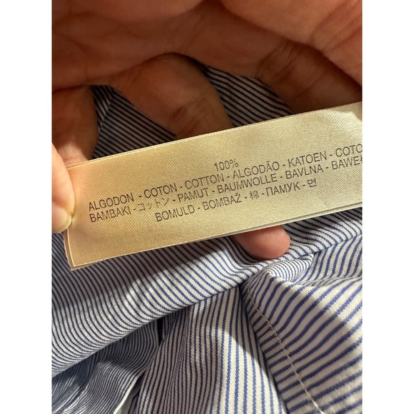 Massimo Dutti Blue Stripe Button Down Shirt White Collar Cuffs Size 12 - Picture 8 of 8